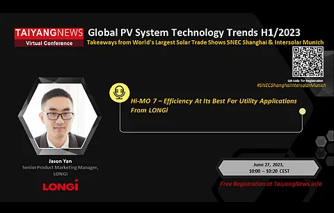 To watch LONGi present at TaiyangNews Global PV System Technology Trends H1/2023, scan the QR code now and register yourself for free. (Photo Credit: TaiyangNews)