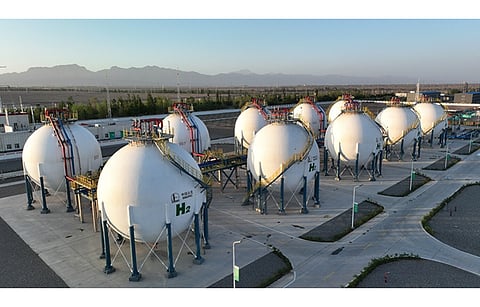 Pictured is Sinopec’s Xinjiang Kuqa Green Hydrogen Pilot Project that has now started commercial operations. (Photo Credit: Sinopec)