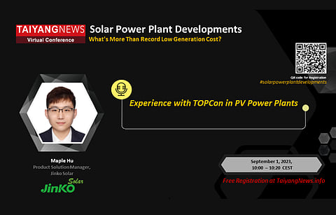 To listen to Maple Hu, Production Solutions Manager, JinkoSolar, you can scan the QR code on the image above and register for free. (Photo Credit: JinkoSolar).