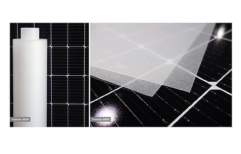 Solutions for TOPCon: The current practice for encapsulation of TOPCon is to employ pure POE films on the front and EPE on the rear (right). (source: HIUV)