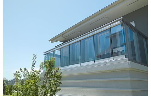 Pictured is the balcony of the house in Fujisawa that’s equipped with Panasonic’s perovskite glass. (Photo Credit: Panasonic Holdings Corporation)