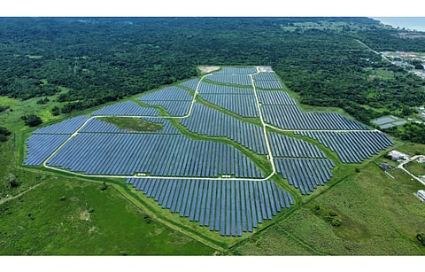 GPE says the 100 MW renewable energy tender aims to contribute to the national goal of raising renewable energy share in power mix to 50% by 2030. Pictured is the bird’s eye view of a solar park in Jamaica. (Photo Credit: Wirestock Creators/Shutterstock.com)