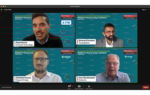 Moderated by TaiyangNews’ Shravan Chunduri, the Reliable PV Module Design Conference had Autowell Technology’s Paulo Rocha, Huasun Energy’s Christian Comes and Endurans Solar’s Imco Goudswaard as panelists. (Photo Credit: TaiyangNews)