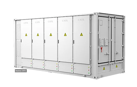 Power packed: EnerC from CATL is a highly integrated storage solution that combines a liquid-cooled battery system, an UPS system, a fire suppression system, and a controller in one container. (Source: CATL)