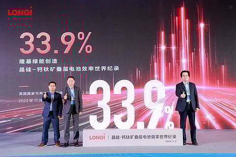 LONGi’s 33.9% efficiency record for crystalline silicon-perovskite tandem solar cells gives weight to the technology’s commercialization prospects. LONGi announced the same at 19th CSPV. (Photo Credit: LONGi)