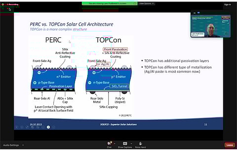 Dr. Lars Podlowski of SOLYCO said TOPCon has additional passivation layers and a metallization paste of silver and aluminum which is what differentiates it from PERC. (Photo Credit: TaiyangNews)