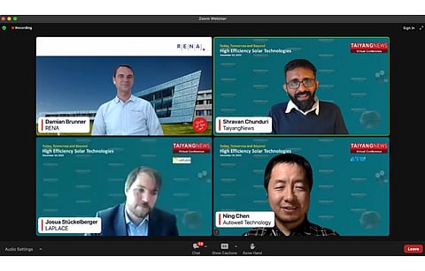 The executive panel discussion with Damian Brunner of RENA, Ning Chen of Autowell and Josua Stückelberger of LAPLACE was moderated by Shravan Chunduri of TaiyangNews. (Photo Credit: TaiyangNews)