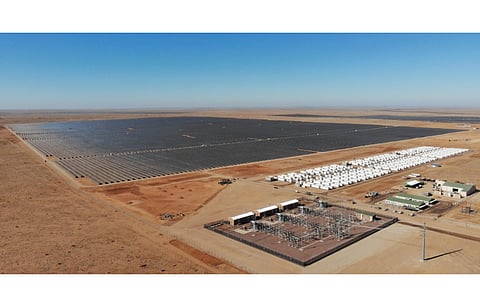 The Kenhardt project with solar and battery storage capacity (in the picture) is now online in Northern Cape province of South Africa. (Photo Credit: Scatec)