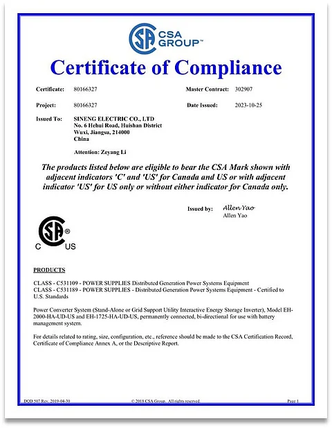 Leading Global Inverter Manufacturer’s PCS Certified To UL1741