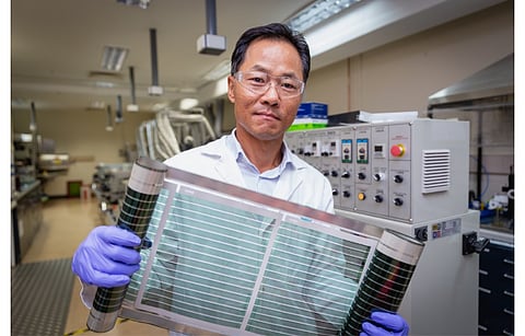 Pictured here is the Lead Author and CSIRO Principal Research Scientist Dr. Doojin Vak whose research team has developed a system to rapidly produce and test more than 10,000 solar cells/day. (Photo Credit: CSIRO)