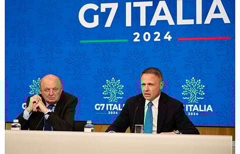 Italian Minister of Environment and Energy Security Gilberto Pichetto Fratin (left) and Minister of Agriculture, Food Sovereignty and Forests Francesco Lollobrigida (right) announcing a ban on ground mounted solar plants on agricultural land. (Photo Credit: governo.it)