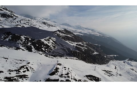 Switzerland’s alpine region will likely see more solar power plants being installed post the referendum. Pictured is an artist’s impression of a 10 MW solar power plant that Axpo plans for the Disentis ski area. (Photo Credit: Axpo)