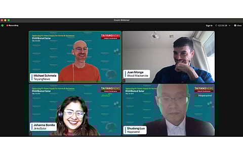 Moderated by TaiyangNews’ Michael Schmela, the panel discussion was attended by Wood Mackenzie’s Juan Monge, JinkoSolar’s Johanna Bonilla, and Hopewind’s Shudong Luo. (Photo Credit: TaiyangNews)