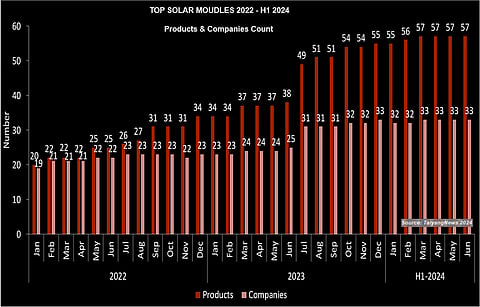 Symbol of technology diversification: The number of products in our TOP SOLAR MODULES list is rising, while the supplier count has not increased proportionately, indicating that companies are increasingly focusing on more than one cell technology. (Source: TaiyangNews)