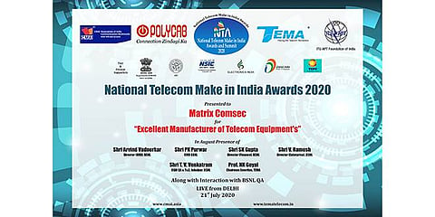 Matrix Honored with National Telecom Make in India Award by CMAI