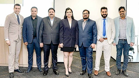 (HonorTech Leadership (L-R)- Mr. Madhav Sheth, CEO; Mr. Sanjeev Kumar,AVP Product & Sales; Mr. Anil Khandelwal, Director; Ms. Sharda Mandal, CMO; Mr. CP Khandelwal, SVP; Mr. Nisar Naikoo, COO; Mr. Dipesh Punamiya, AVP Services & Sales)