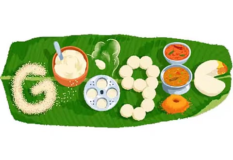 Today Google Doodle Celebrating Idli with Banana Leaf in Tamil