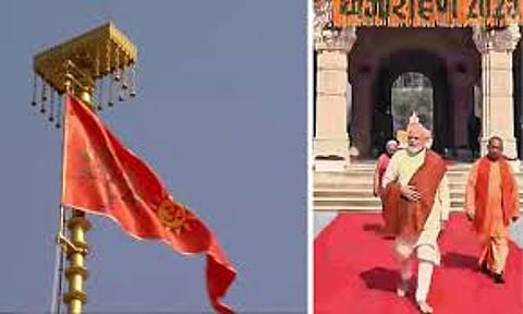 Prime Minister Narendra Modi hoisted saffron flag Hoisting on the top of Ramar temple in Ayodhya