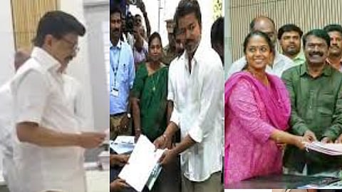 Stalin filed his nomination in Kolathur constituency, Vijay in Perambur, and Seeman in Karaikudi