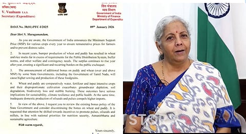 Finance Minister Nirmala Sitharaman released a letter response to CM Stalin regarding incentive for paddy