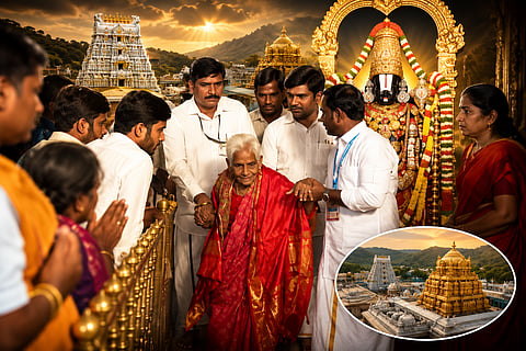 elderly woman triumphed through her devotion, climbing 3,550 steps at the age of 116 to worship Lord Venkateswara