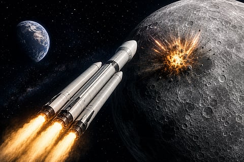 Falcon rocket, traveling out of control, is set to crash into the lunar surface on August 5