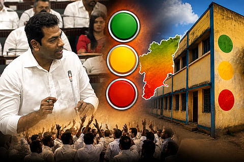 Three-color stickers for school buildings