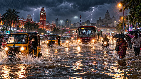 Heavy rain fell throughout the night until dawn in Chennai, resulting in cool weather conditions
