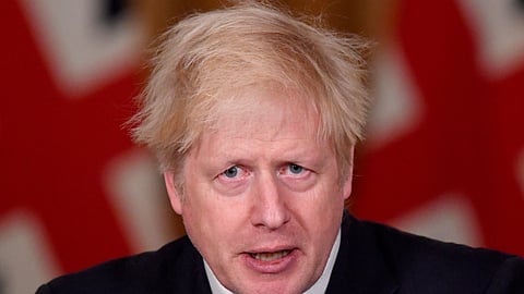 Britain's Prime Minister Boris Johnson attended a virtual press conference inside 10 Downing Street in central London recently