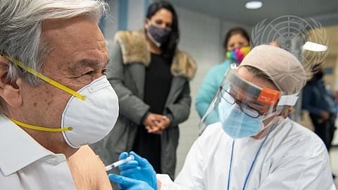 United Nations Secretary General Antonio Guterres got vaccinated against COVID-19 at vaccination centre in a New York on January 28