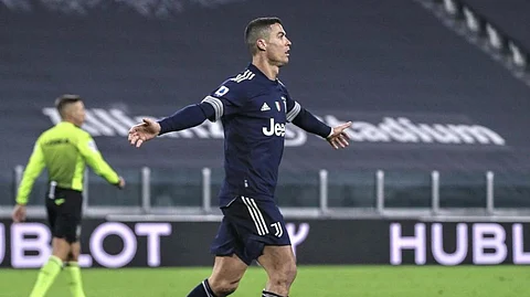 Cristiano Ronaldo celebrates after he scored a goal against Sassuolo