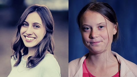 American climate activist Alexandria Villaseñor and Swedish climate Activist Greta Thunberg (L,R)