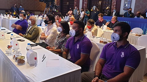 Shah Rukh Khan’s eldest son Aryan and Juhi Chawla’s daughter Jahnavi were spotted at the Indian Premier League’s Player Auction Briefing in Chennai on Wednesday.