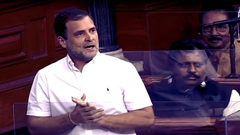 Rahul Gandhi speaks during the Budget Session of Parliament on Thursday