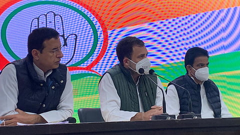 Rahul Gandhi during media interactions on Friday