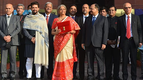 Finance Minister Nirmala Sitharaman along with MoS Finance Anurag Thakur at the Parliament