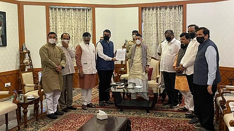 Delegation of BJP leaders led by Devendra Fadnavis met Governor Bhagat Singh Koshyari at Raj Bhavan on Wednesday and handed over their memorandum