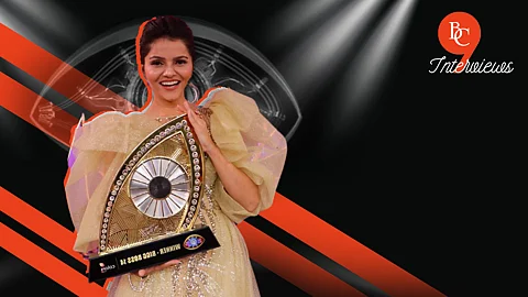 Actor Rubina Dilaik with her Bigg Boss Season 14 trophy