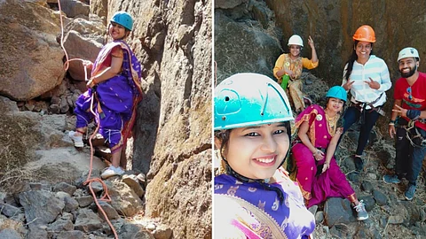 Girls donning saree climbed Duke's Nose in Lonavala in one hour