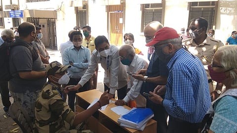 Senior citizens rushed to Sassoon Hospital to receive the first jab of COVID-19 vaccine on Monday