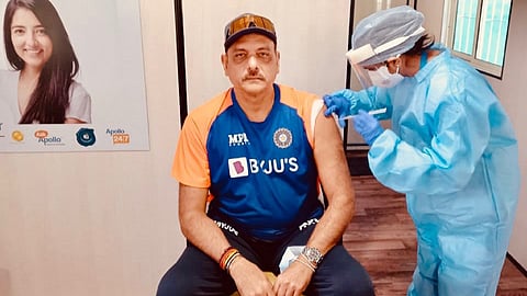 Ravi Shastri posted a photo of him receiving the COVID-19 vaccine.