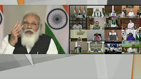 PM Narendra Modi during the review meeting with CMs of different states on Wednesday