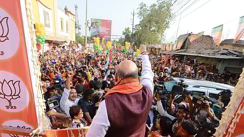 Union Minister Amit Shah during road show in Bariapur district of West Bengal