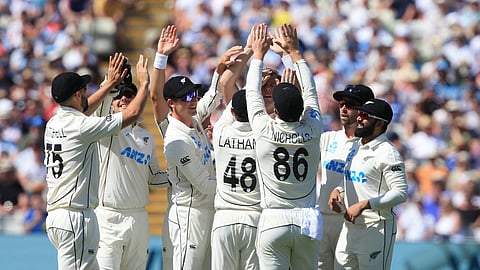 New Zealand Test team celebrating during Test series against England