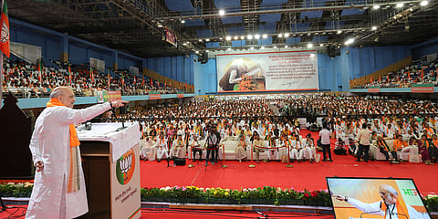 Amit Shah addresing BJP workers in State Executive Meeting in Balewadi, Pune