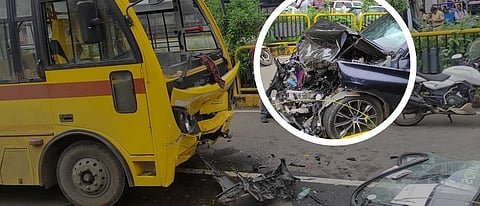 Luxury Car Collides with Podar International School Bus, Two Students Injured
