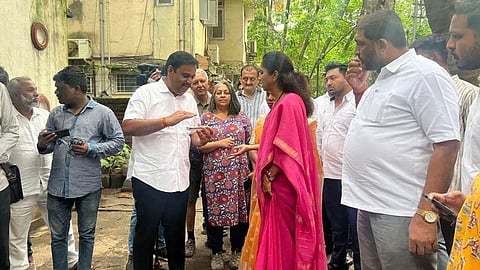MP Supriya Sule accompanied by Prashant Jagtap during visit to flood affected societies on Sinhagad Road