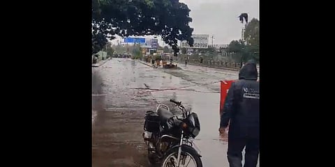 Road closed on the Pavana river near Aditya Birla Hospital