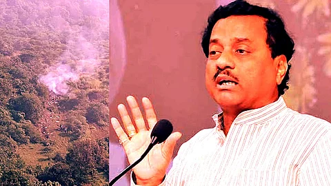 Helicopter Crash Site (L); Sunil Tatkare (R)