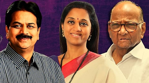 Harshvardhan Patil (L), Supriya Sule and Sharad Pawar